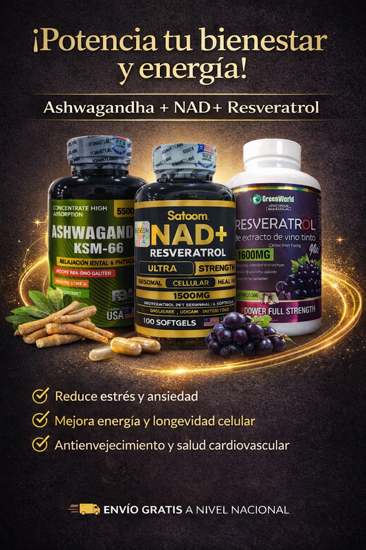 Combo Bienestar Premium: Ashwagandha + NAD+ + Resveratrol